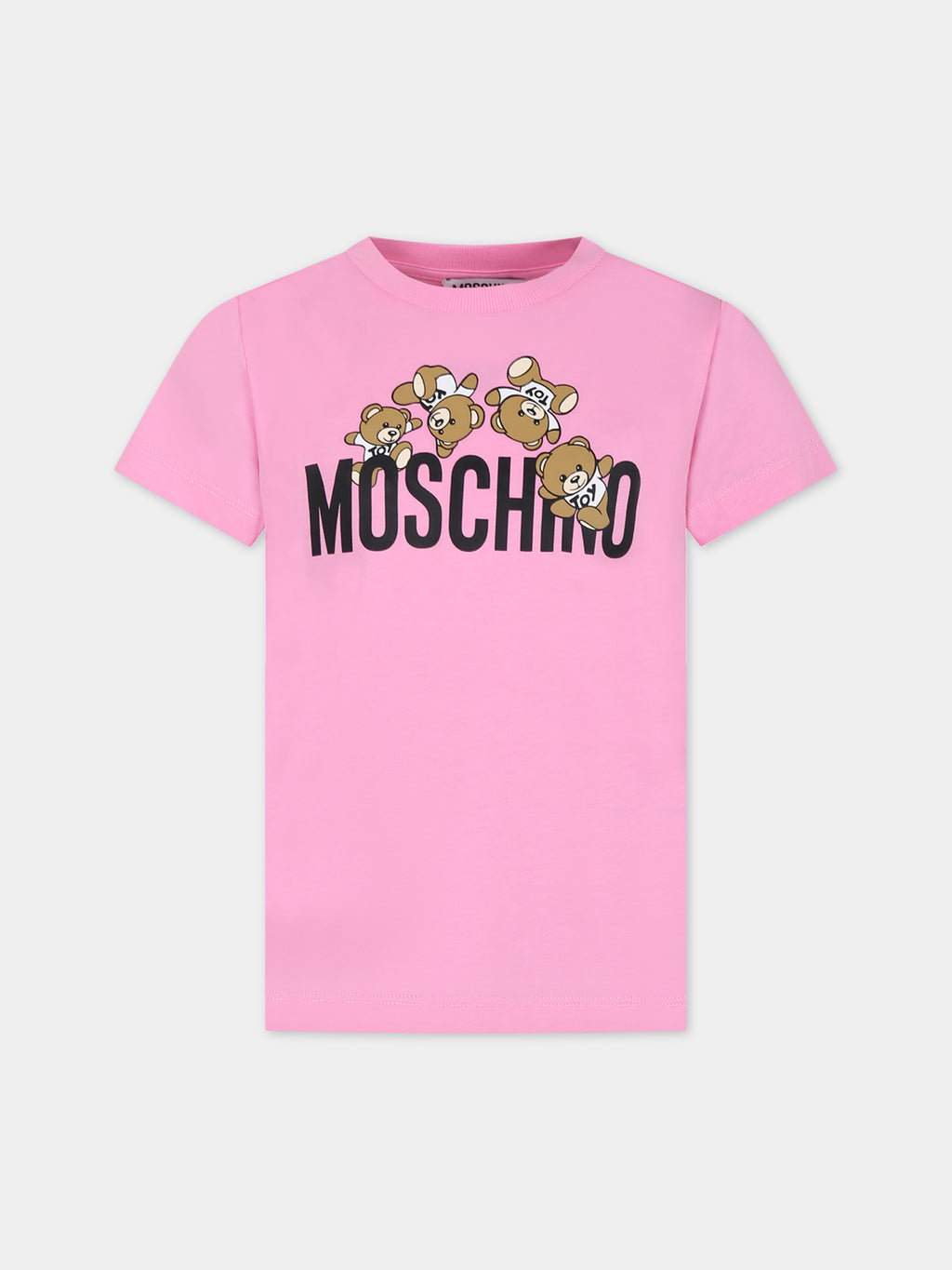 T-shirt rosa per bambini con logo e Teddy Bear